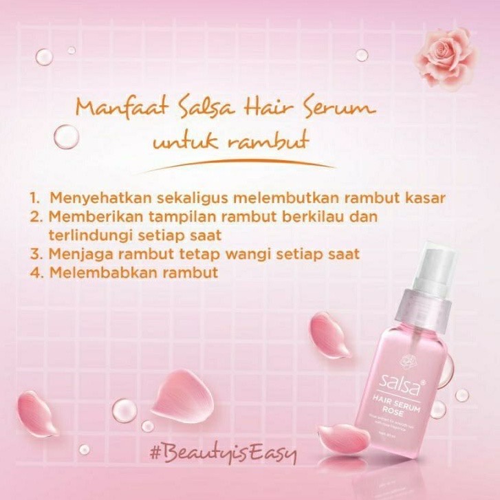 SALSA Hair Serum Rose Indonesia / Serum Rambut 80ml / Rose Extract For Smooth Fragrance / Perawatan Kusam Bau Apek Lepek Wangi Kusut Menutrisi / Treatment Vitamin / Keratin Repair Growth / Skincare Hair Care Shampoo Conditioner Parfum Spray / Face Paket