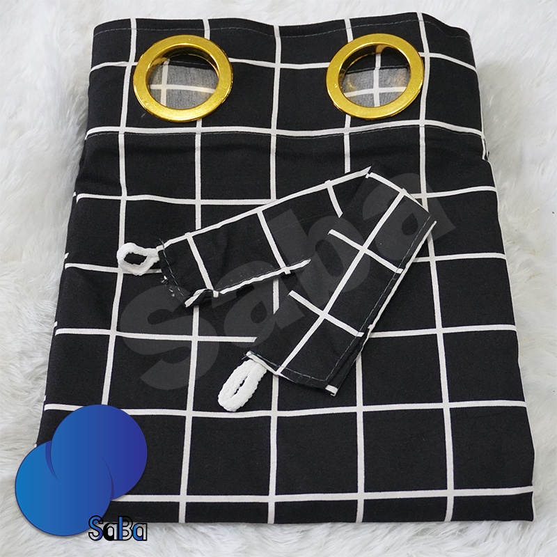 Gorden Jendela Pintu Minimalis Smokring Motif kotak Aesthetic l FREE TALI
