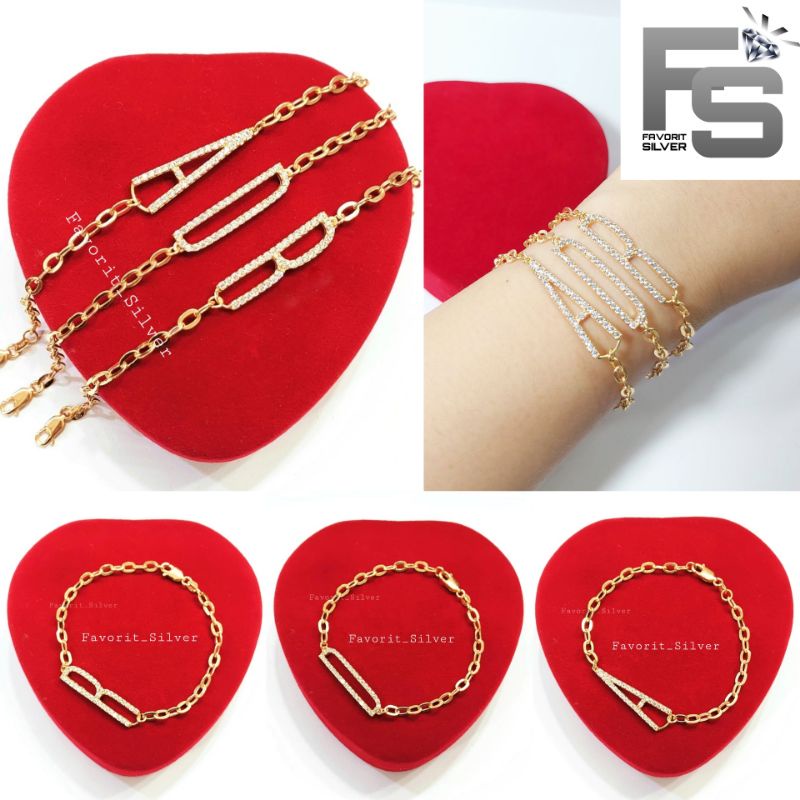 GELANG PERAK ASLI SILVER 925 LAPIS EMAS MODEL HURUF/INISIAL - PERHIASAN PERAK WANITA