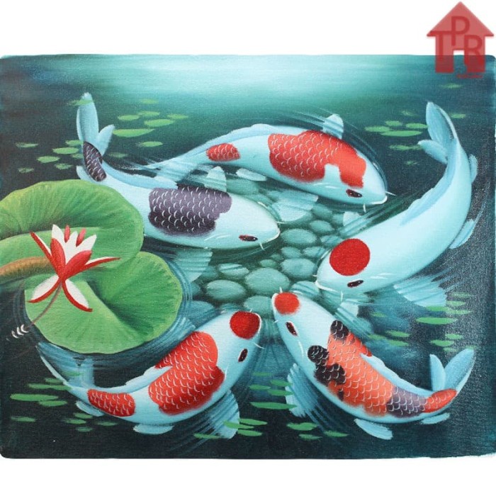 Lukisan Asli - Ikan Koi 5 Ekor Fengshui 50x60cm.