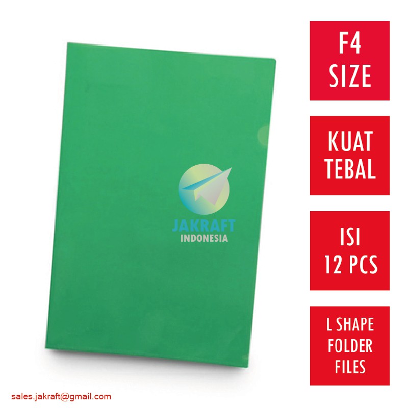 

(1 Pcs) Map L KNK F4 Clear Sleeve Folio Hijau Green File Folder Plastik Mika Transparan Tebal 0.14 mm