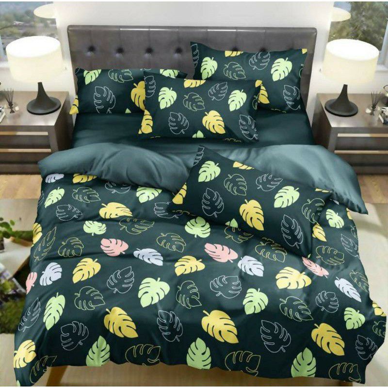 BEDCOVER SET MOTIF DAUN []BAHAN KATUN []SPREI ANTI GESER