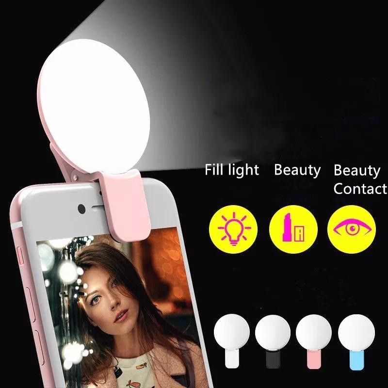 Mini Q Selfie Ring Light Portable Flash LED USB Clip Mobile Phone Fill Lamp Bentuk