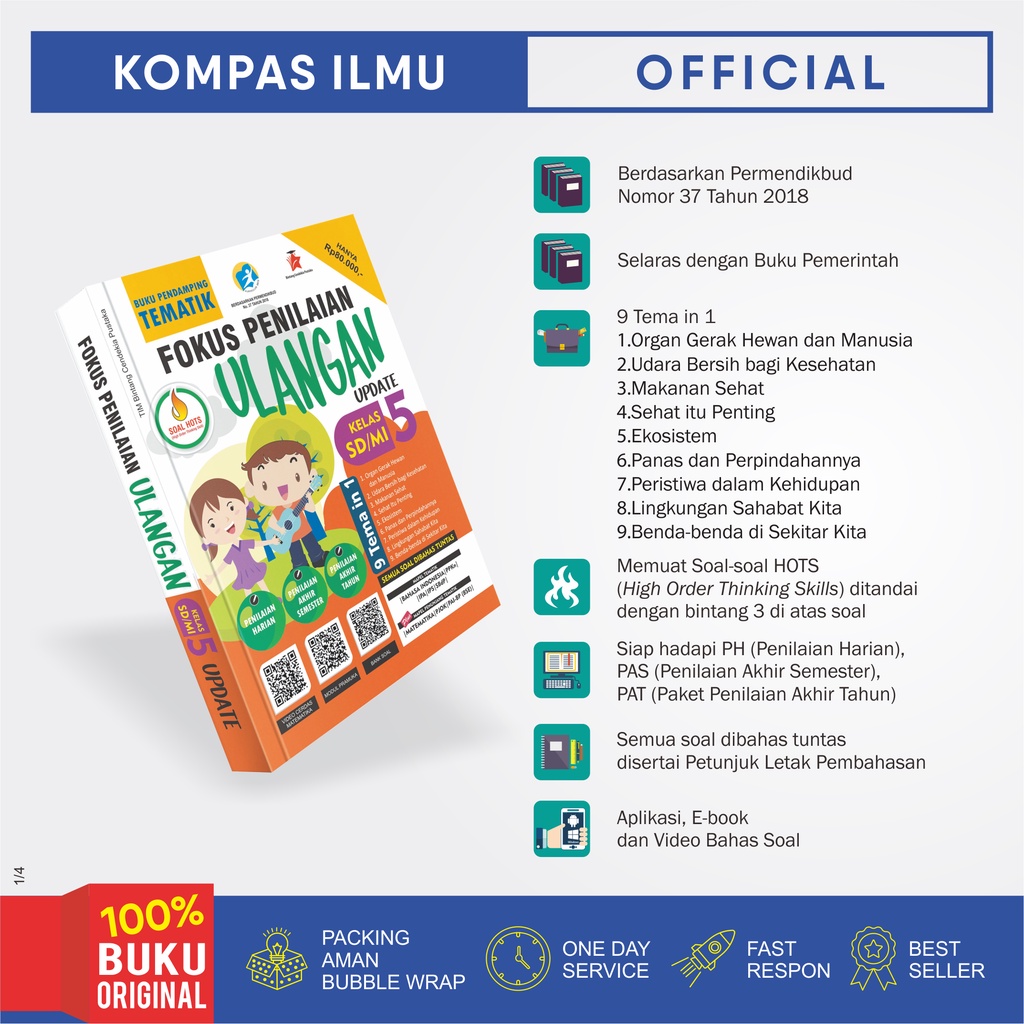 Kompas Ilmu Buku Pendamping Tematik Fokus Penilaian Ulangan Kelas 5 SD/MI - Kurtilas