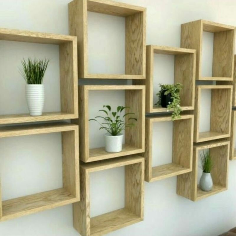 Rak Dinding Ambalan Kayu Gantung Melayang Minimalis Jati Belanda Kotak
