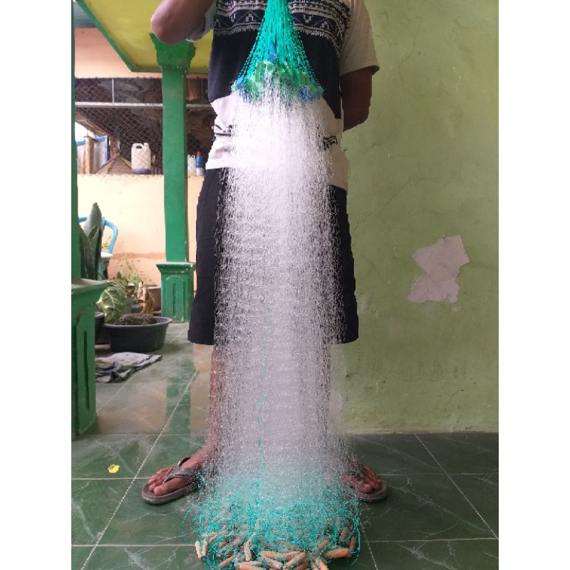 Jaring ikan siap pakai,Ketebalan senar 0,15mm,Tinggi 100cm,Panjang 50m,Lobang 3 jari/nyari 2¹/² inc