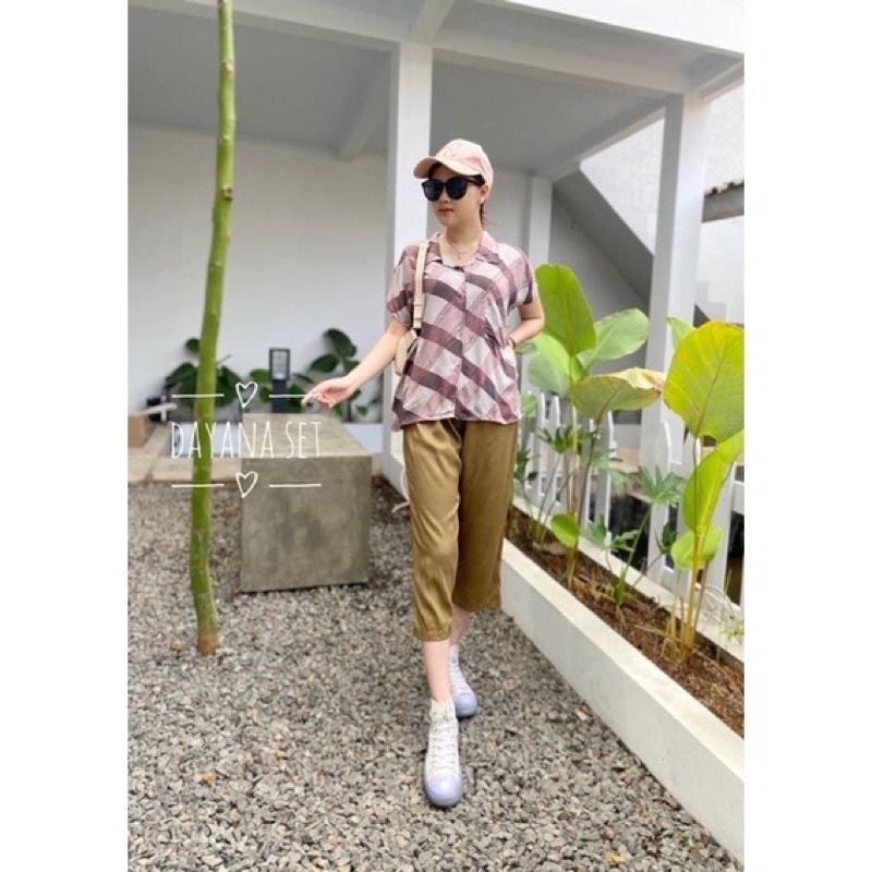 setelan celana 7/8 /dayana set/setelan atas motif bawah polos/COD-K