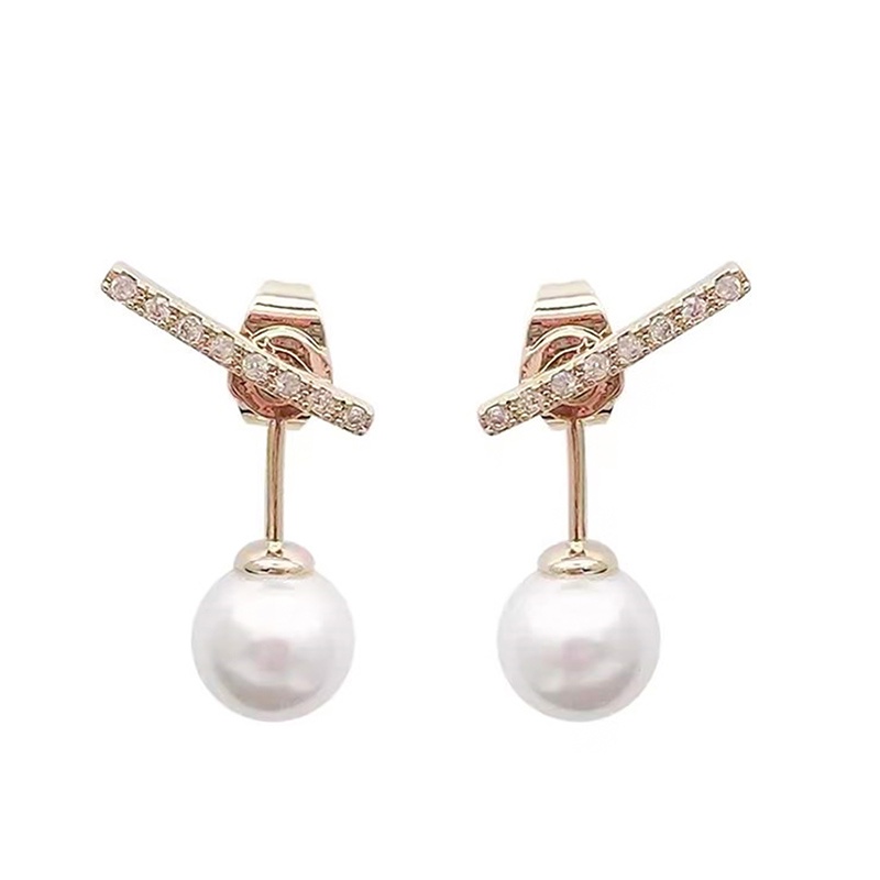 Anting 925 Silver Needle Hias Mutiara Berlian Imitasi Gaya Korea Untuk Wanita