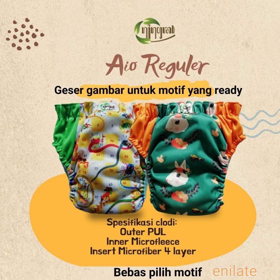 Popok Clodi Bayi Cuci Ulang Popok All In One Clodi Ningrat Reguler BB 5-17 Kg Motif Polos Terlaris