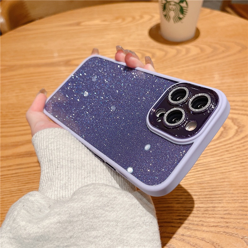 Hard Case Pelindung Lensa Transparan Aksen Glitter Untuk iPhone 13 Pro MAX 11 12 Pro MAX