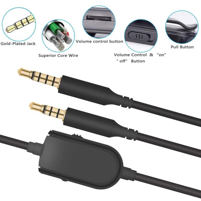 Gaming Headphones AUX Audio Cable Replacement With Mic Universal 3.5mm