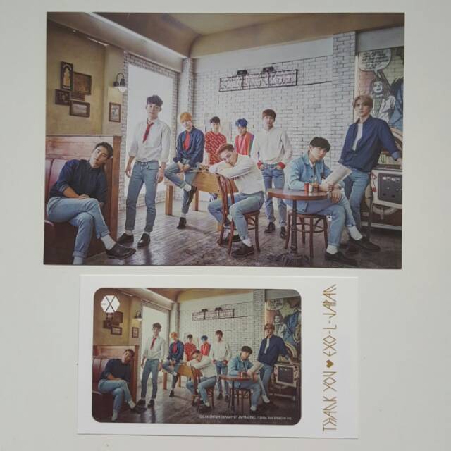 EXO OFFICIAL EXO-L JAPAN FANCLUB BENEFIT IC STICKER & SIGNED POSTCARD