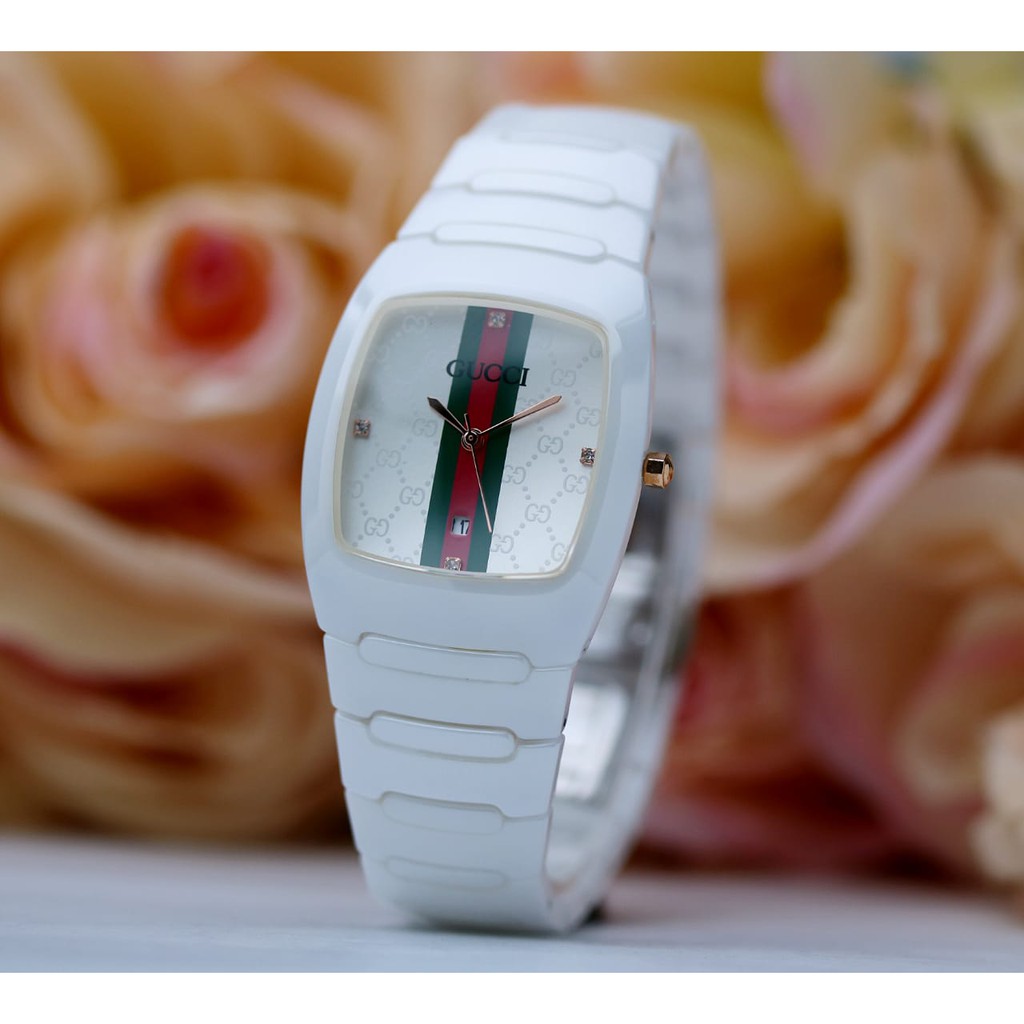 Jam Tangan Wanita Gucci Keramik Square Tali Rantai Keramik