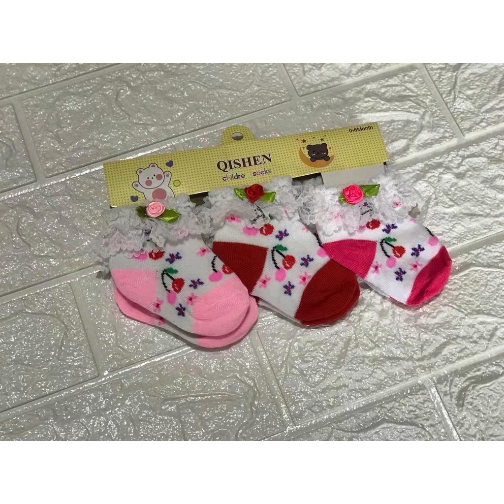 Kaos Kaki Bayi Renda Motif 3in1 (3Pasang) newbron Perempuan Baby Socks