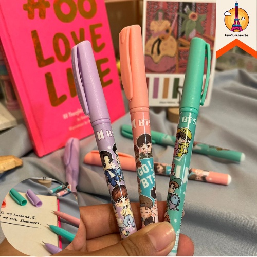 Pulpen Gel Vitro Motif BT21 BTS Warna Warni Gel Pen Ballpoint Funny BT21 BTS Bangtan Boys Rainbow Co