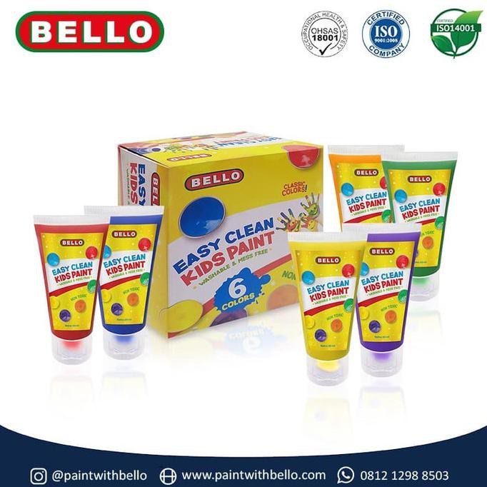

Promo! Bello Easy Clean Kids Paint - Cat Washable Lukis Anak - 1Set: 6X60Ml Murah