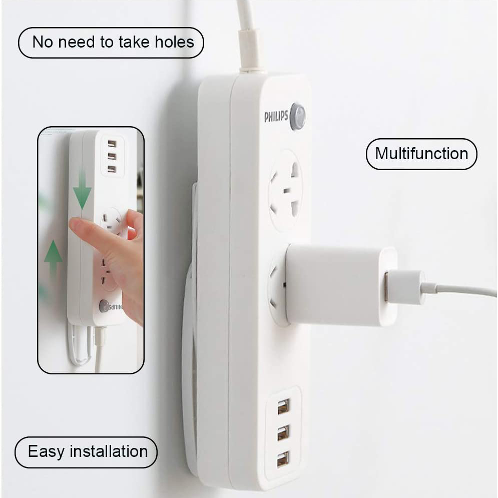 [Wall Mounted Nail-Free Space Saving Power Strip Storage Rack] [Home Wall Hanging Self Adhesive Power Socket Holder]