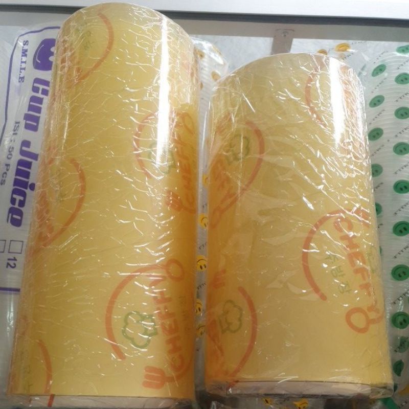 wrapping wrap plastik wraping film untuk makan 20 cm,25 cm dan 30 cm ,panjang sekitar 500 m merk che