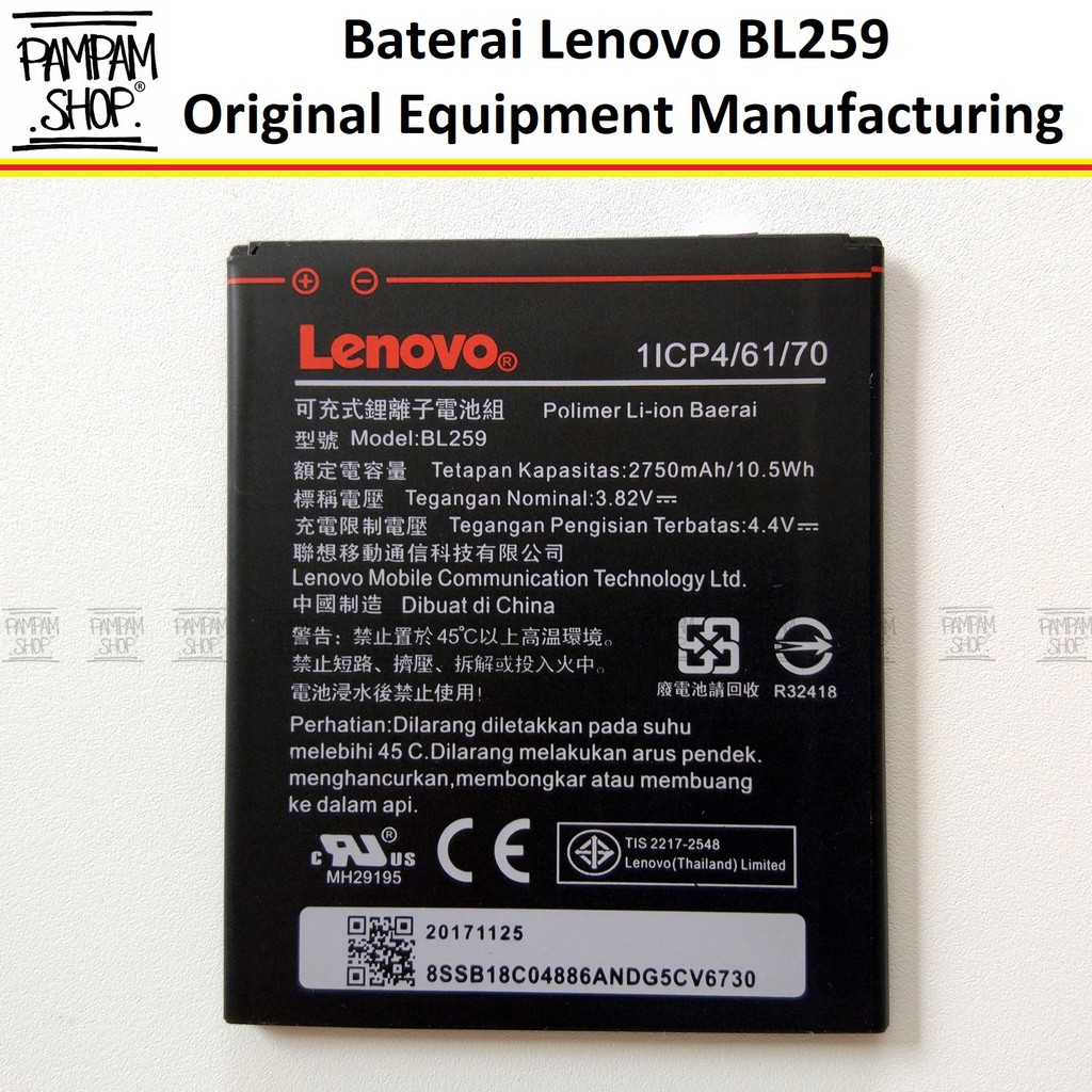 Baterai Lenovo Vibe K5 K5 Plus K5+ BL259 Original Double Power BL 259 Batre Batrai