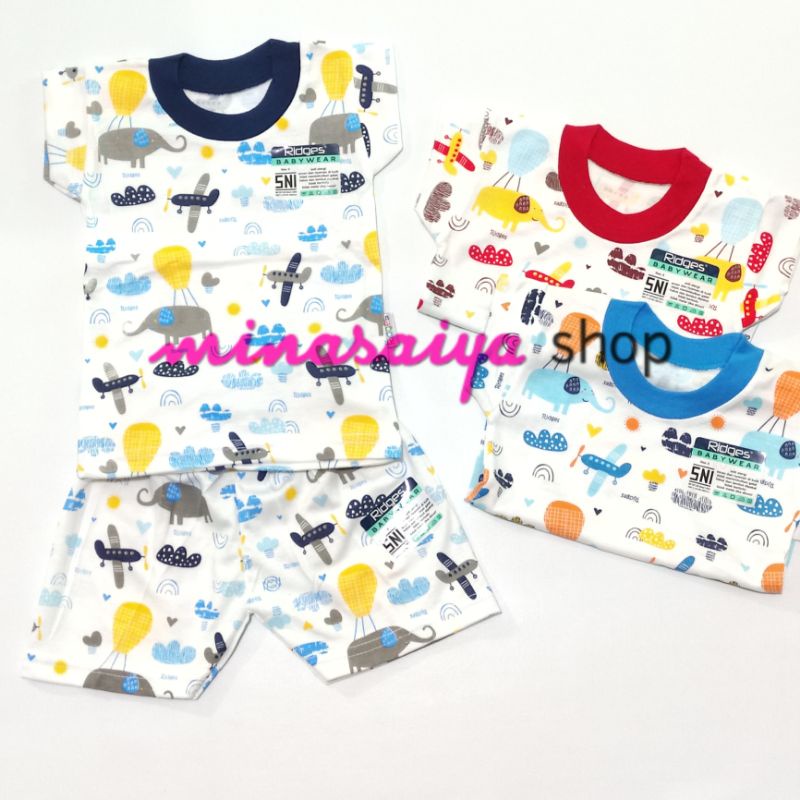 RIDGES Setelan Oblong Bayi SNI Lengan Pendek Print Seri Putih SNI Uk. S - XL