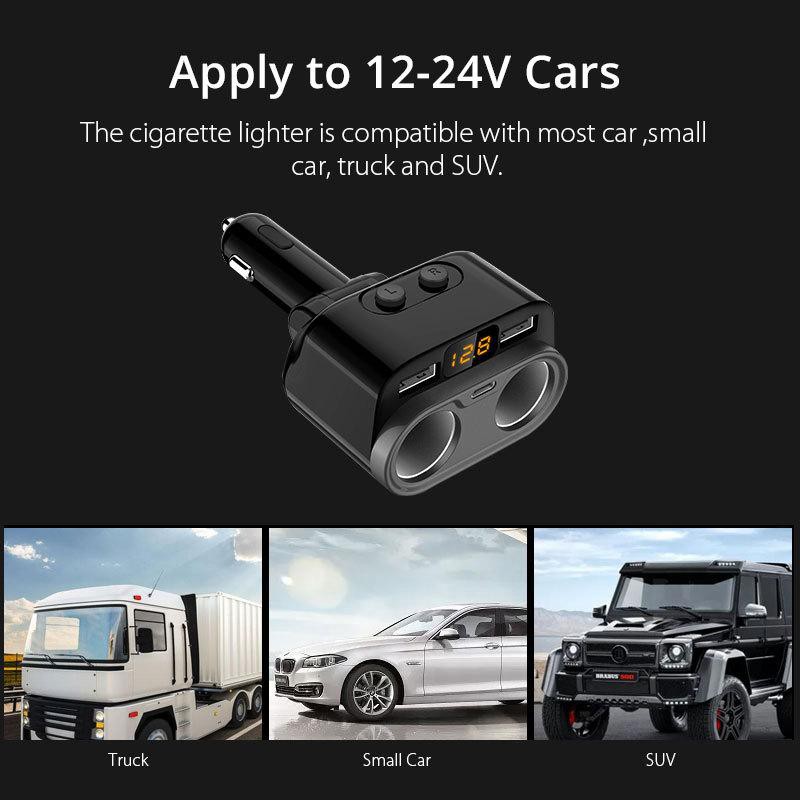 C47 - Car Charger 3 Port with 2 Socket Adapter - 80W Max - Charger Mobil 3 USB &amp; 2 Lightning Jack