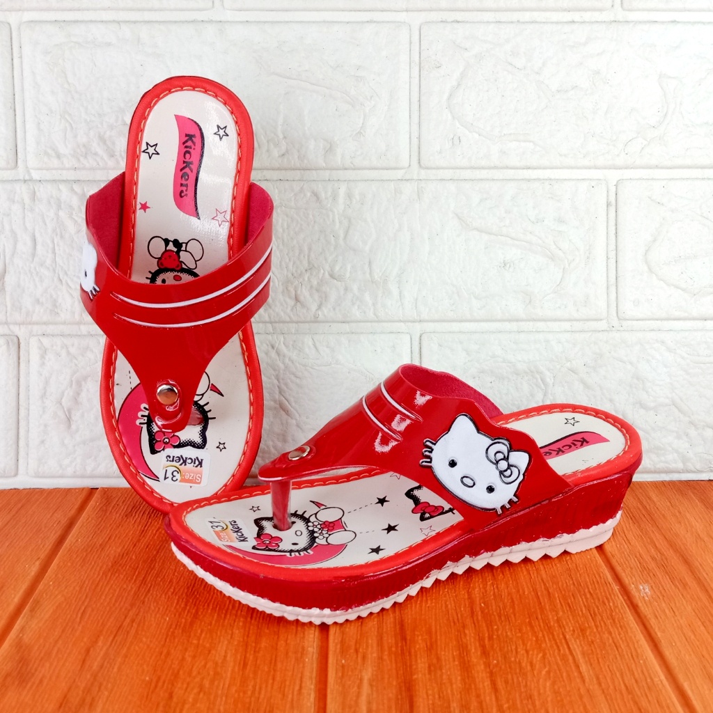 Sandal Jepit Anak Wedges NINNDY Hello Kitty Hak 4,5cm Size 26-35 Cream