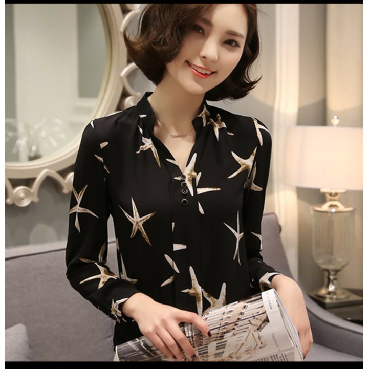 Blus Wanita Lengan Panjang Model Blouse Blous Baju Casual Kerja Kr953 Bahan Sifon Model Kerah V Im Shopee Indonesia