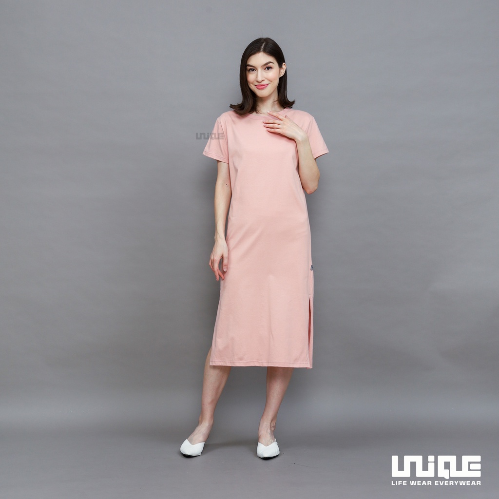 UNIQUE - (Dress Series) Midi Dress With Slit Peach