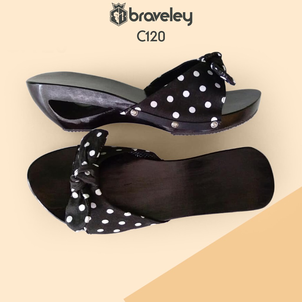 KELOM GEULIS PITA POLKADOT SANDAL KAYU WANITA - BRAVELEY C120