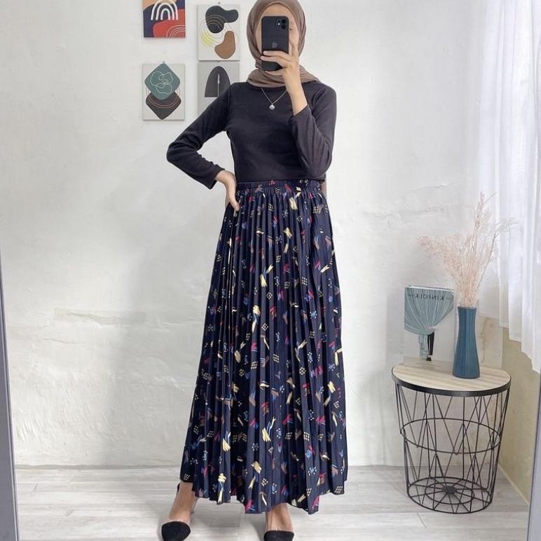 Jnw-Rok Plisket Motip Kembang Abstrak Daisy/Daily/Yejin/Motip Kembang Rok Plisket Allsize