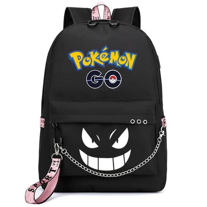 Tas Ransel Wanita Casual Anti Maling Bahan Kulit Pu Warna Polos  NC101  Sekolah Pokemon Go - Hitam