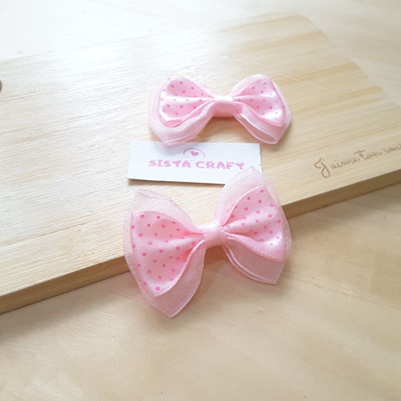 Pita Kecil Jadi Organdi Pink Bahan Aksesoris Rambut Souvenir isi 12 pcs