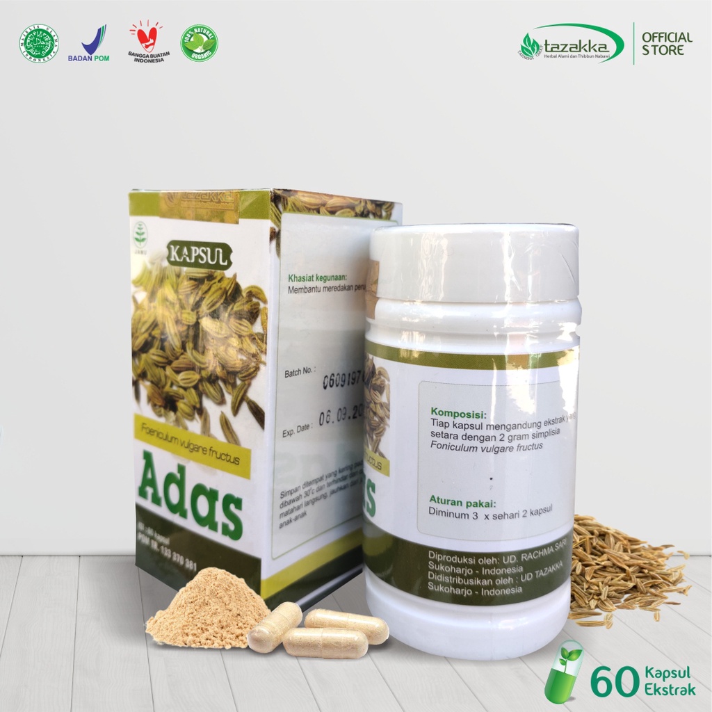 

Adas Pulosari Ekstrak Herbal Tazakka Original Isi 60 Kapsul Mengatasi Perut Kembung Menjaga Kesehatan Jantung MenIgkatkan kekebalan Tubuh Anti Peradangan dan Infeksi Membatu Mengontrol Tekanan Membantu Mengatasi Ganguan Pencernaan