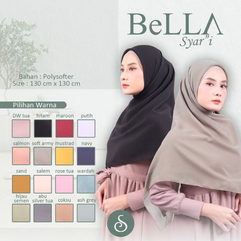 Hijab segiempat Bella square jumbo syar'i Ukuran 130x130cm Bahan pollycotton | Hijab segiempat jumbo