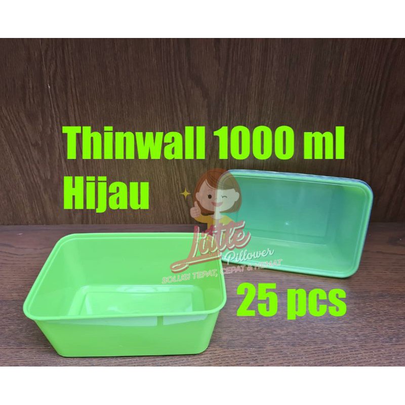  ISI 25PCS Kotak Makan  Plastik  Thinwall 1000ml hijau  