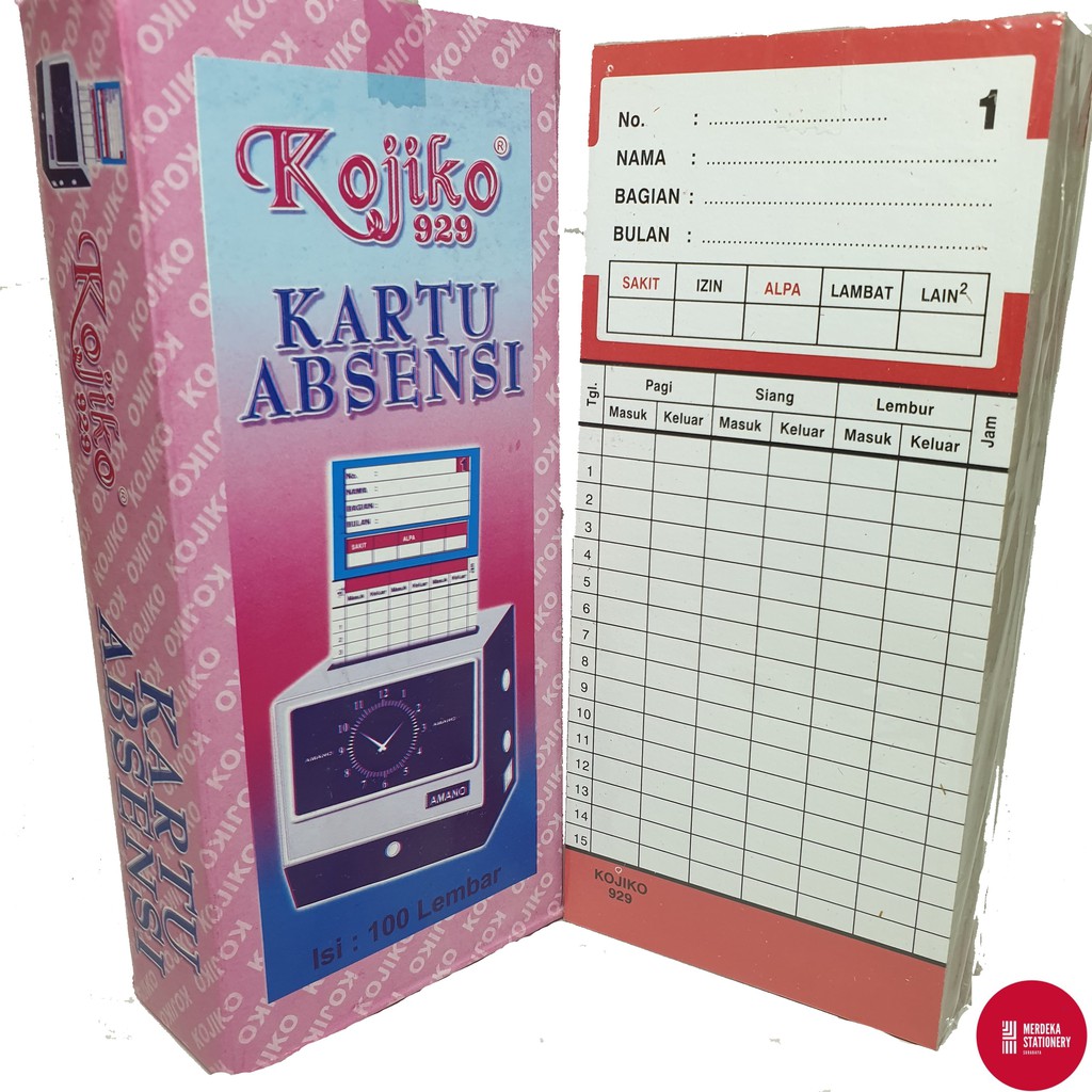 

(100 Lembar)Kartu/Kertas Absen/Absensi Tebal Kojiko 929 Box/Dus PINK
