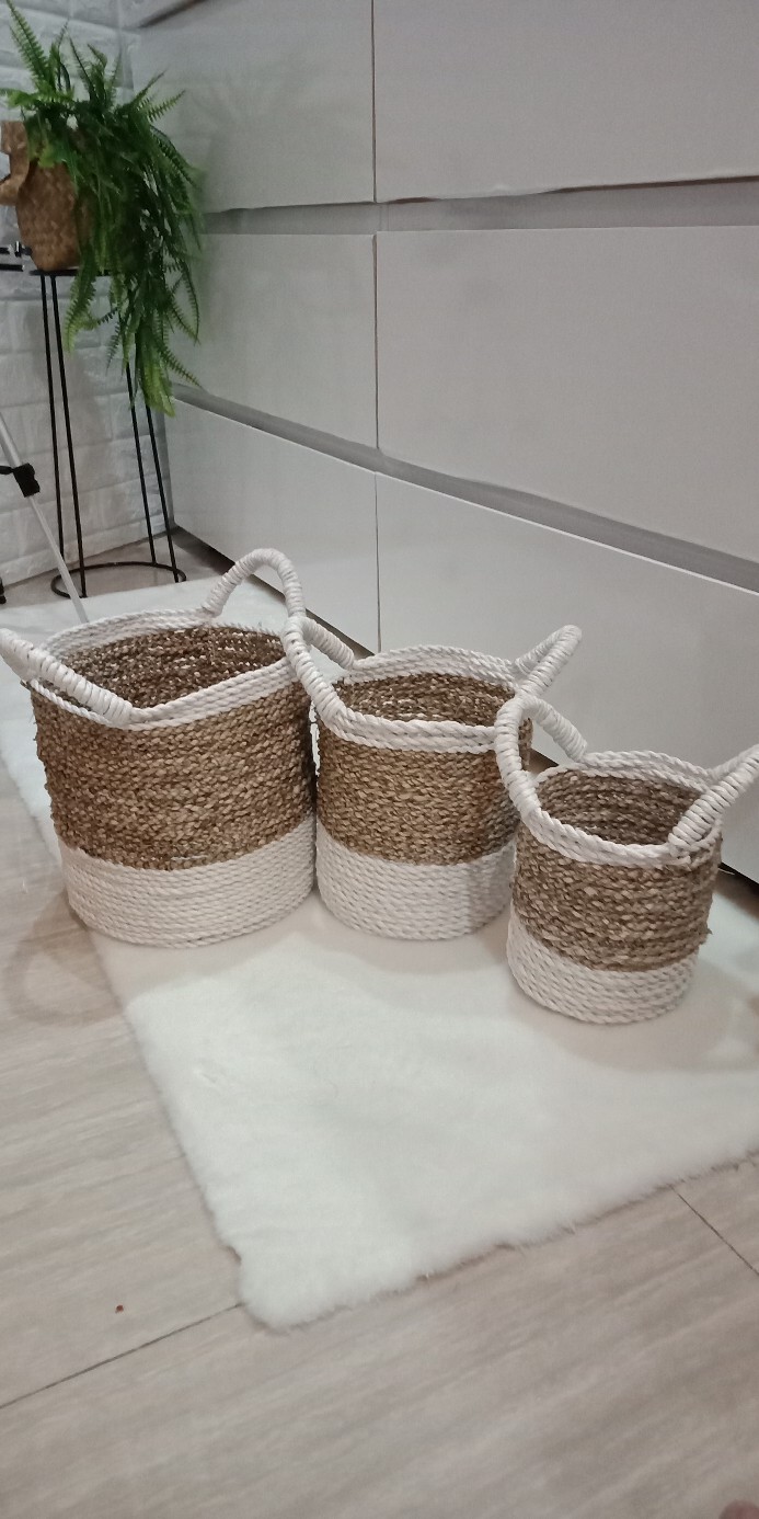 Keranjang Meja Set Isi 3pc White Anyaman Cover Pot Tanaman/scandynavian
