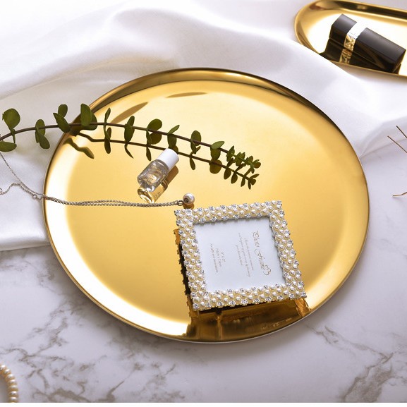 RUMAH TANGGA LAIN-LAIN  AC 1915 NAMPAN STAINLESS GOLD PLATED NAMPAN BAKI BULAT SCANDINAVIAN TRAY