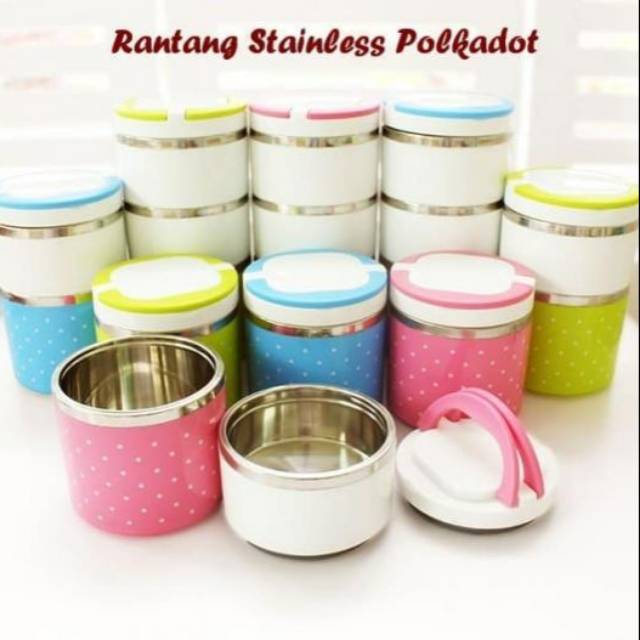 Rantang Polkadot stainless 3 susun Rantang 3 susun