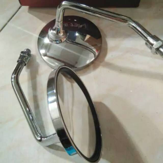 Spion retro klasik full chrome tiang pendek drat honda