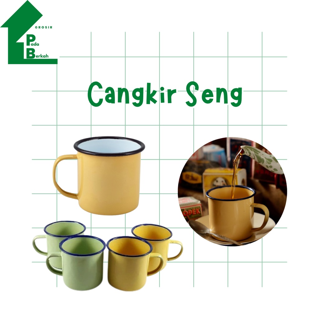 Cangkir Kaleng Warna Polos Cangkir Seng Enamel Gelas Seng Jadul