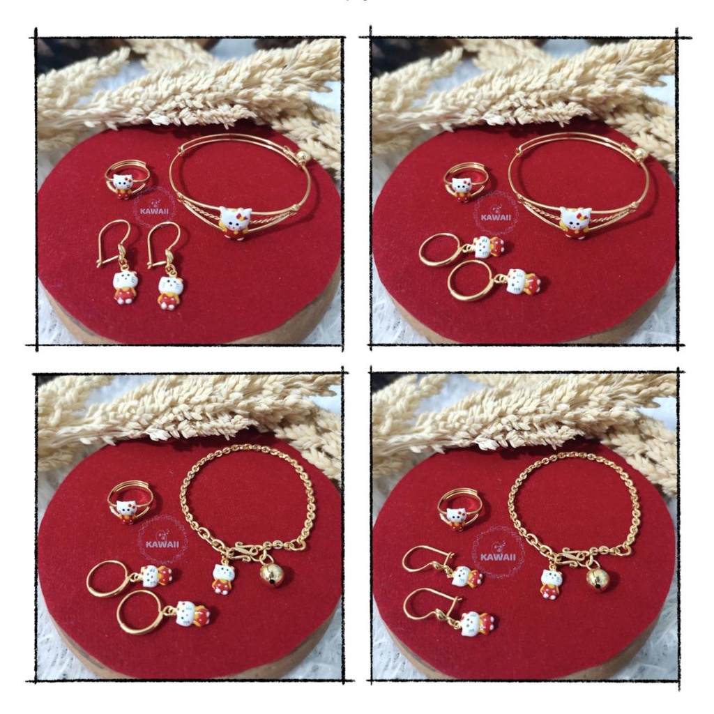 Set Perhiasan Anak Hello Kitty Merah Emas Muda