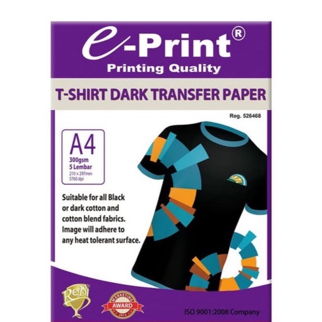 

E-Print T-Shirt Dark Transfer Paper A4 300GSM 5SHT