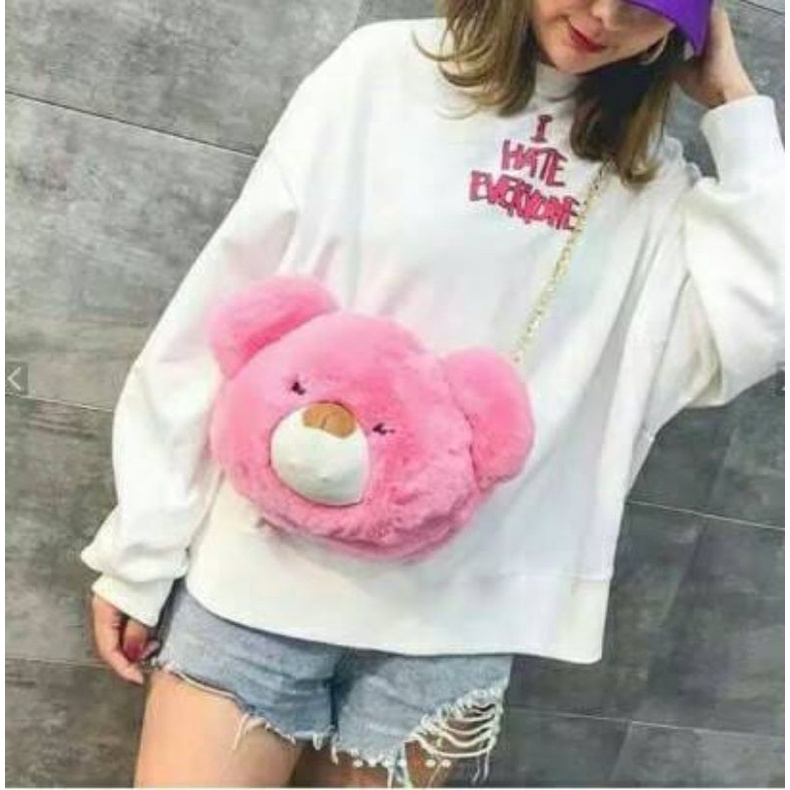 Tas Boneka Lucu Tas Selempang Boneka Wanita GEMOY / Selempang bulu lucu / tas boneka /Tas Bulu Boneka BISA COD