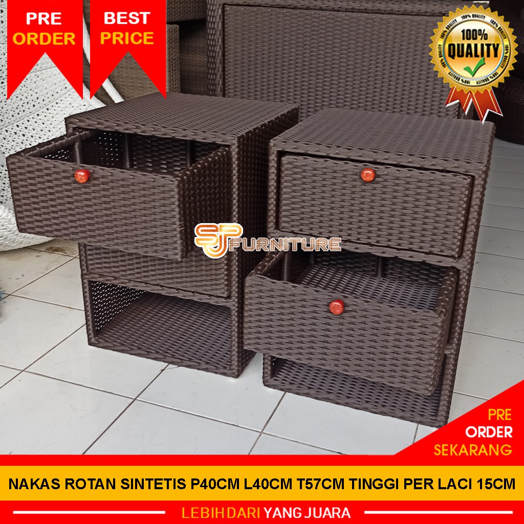 Meja NAKAS Rotan Sintetis [RANGKA BESI] 2 LACI Minimalis