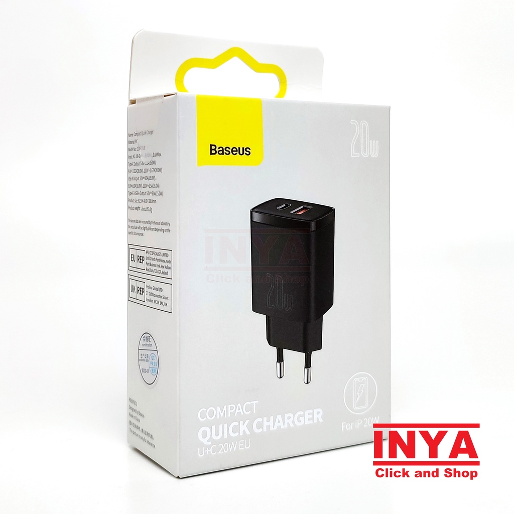 BASEUS COMPACT QUICK CHARGER 20W CCCP20UE - Charger  Type C &amp; USB Output