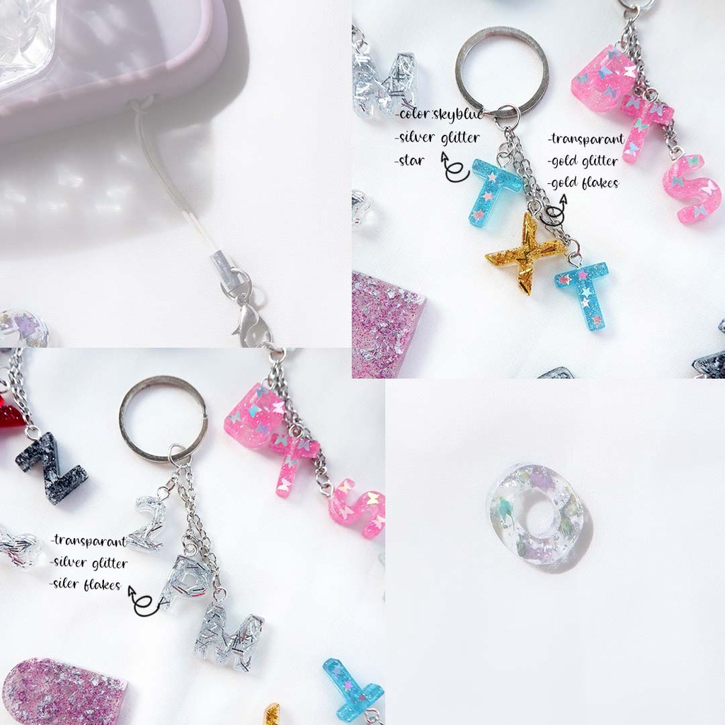 (3HURUF)CUSTOM GANTUNGAN KUNCI MOTOR/MOBIL/RUMAH/GANTUNGAN HP/USB/KPOP/RESIN KEYCHAIN MINI RESIN INITIALS ALPHABET LUCU UNIK