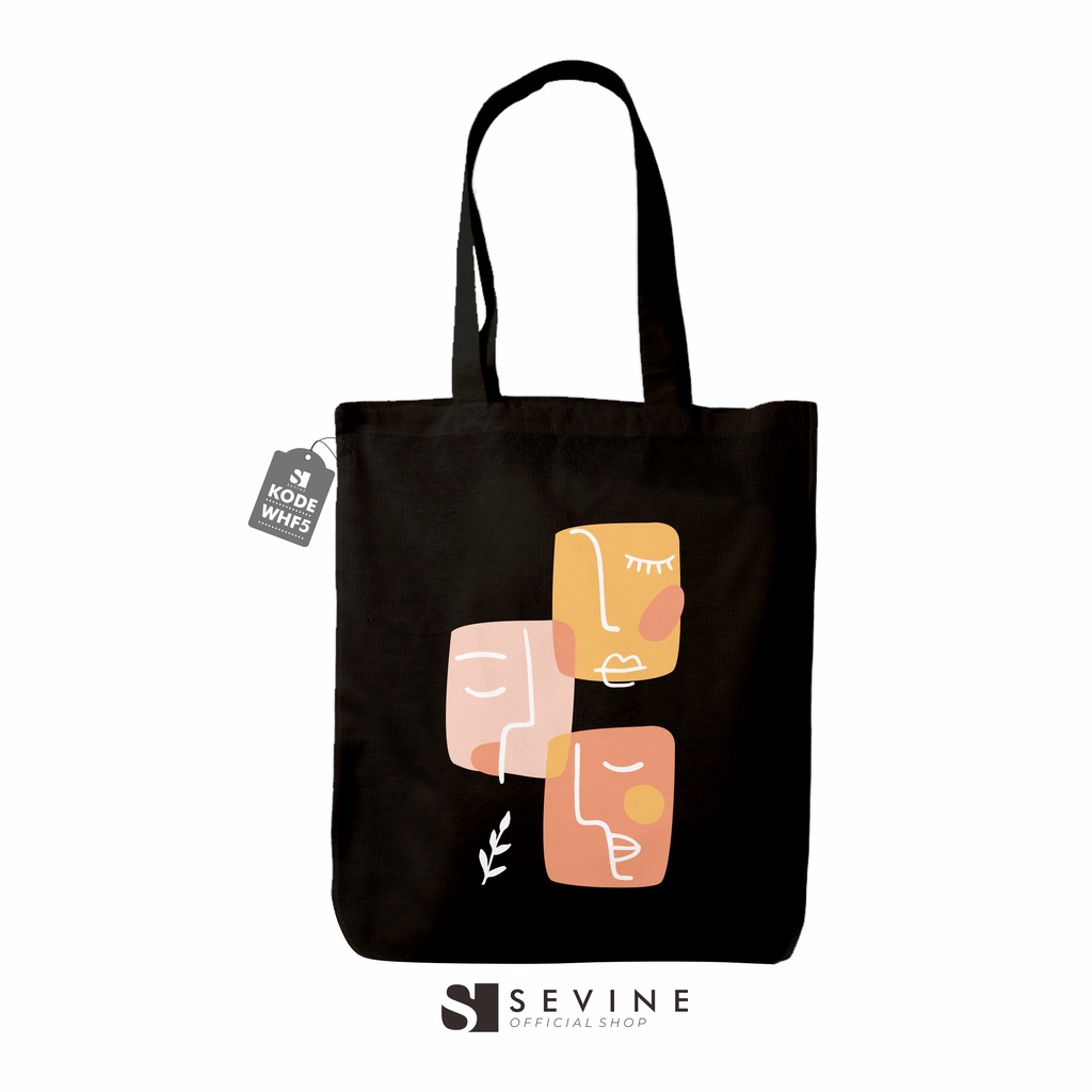 Sevine Totebag Tas Wanita Tote Bag Resleting Motif Line art Hijab Black Series Hitam - WHF5