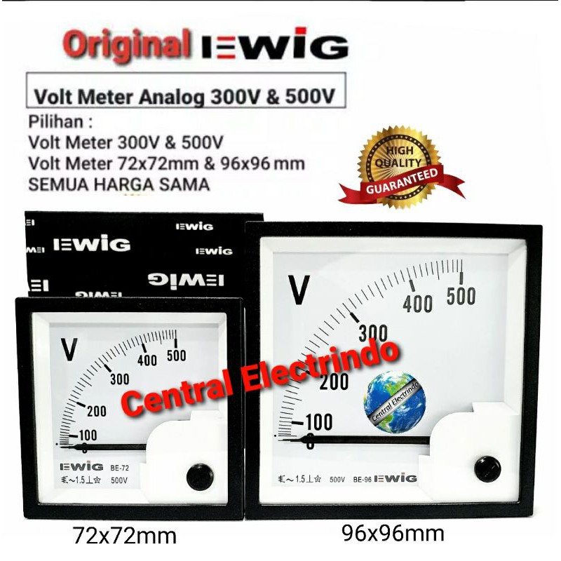 Volt Meter Analog EWIG 300V &amp; 500V/72x72mm &amp; 96&amp;96mm.