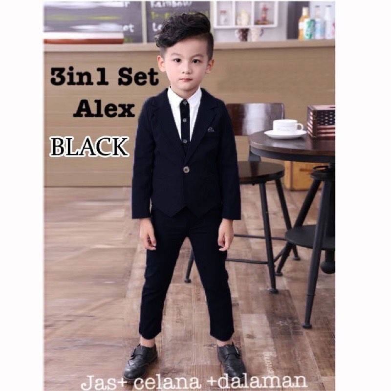 Terbaru Setelan Jas Anak Laki Laki Modern 2022 Set 3in1 Alex Black Kid Usia 3 4 5 Tahun Jas Kondanga